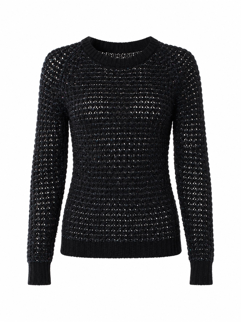 Joie Black Open-Weave Crewneck Sweater